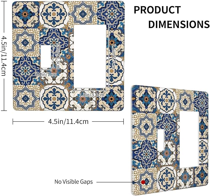 Boho Talavera Decorative Tile Moroccan Mandala Print Outlet Covers 1 Toggle 1 Rocker Combination Decorative Wall Plate Electrical Switch Plates Light Switch Cover Plate for Bathroom Kitchen Decor