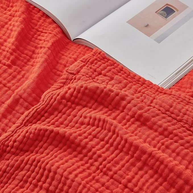EMME Cotton Throw Blanket - 4-Layer 100% Muslin Soft, Breathable Gauze - All Season, Lightweight - Pre-Washed - Orange Rust, 50"x71"