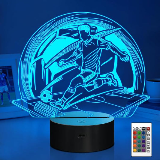 Attivolife Soccer Kids Night Light, 3D Optical Illusion Football Player Lamp with 16 Colors Changing Remote Control, Children Sports Theme Room Decor Birthday Christmas Gift for Sport Fan Boy Teen Men