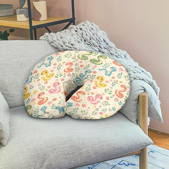 Jeiento Cartoon Nursing Pillow Cover Colorful Cartoon Snake Nursing Pillowcase with Zipper,Soft Washable U-Shaped Pillow Case Decorative,for Newborn,Baby Boys Girls