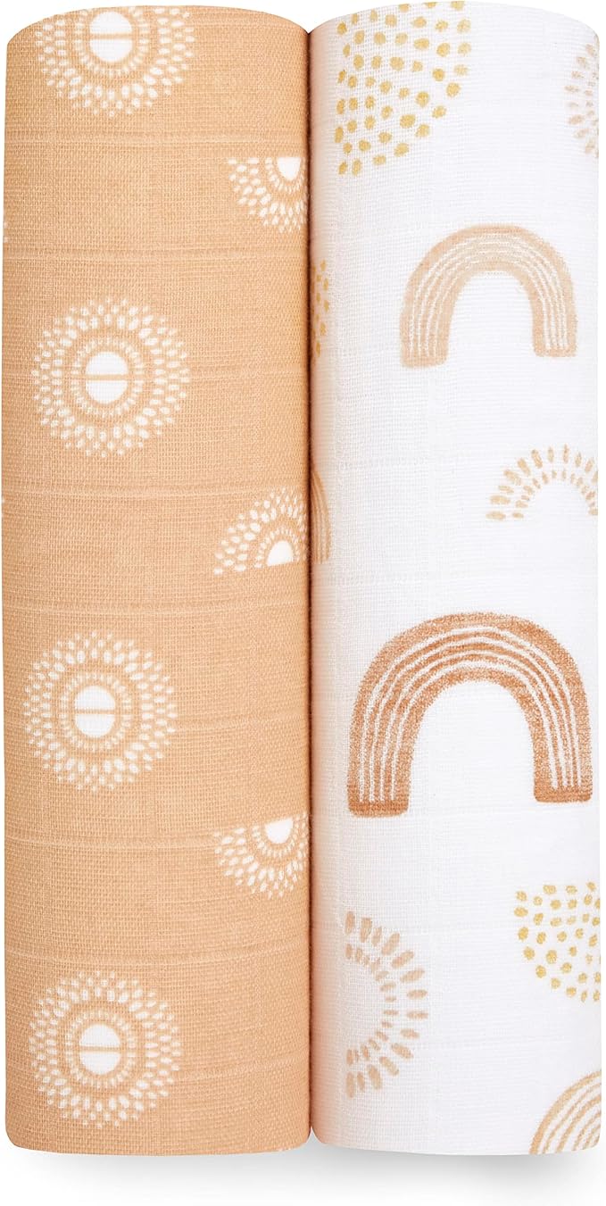 aden + anais Swaddle Blanket, Boutique Muslin Blankets for Girls & Boys, Baby Receiving Swaddles, Ideal Newborn & Infant Swaddling Set, 2 Pack, Keep Rising
