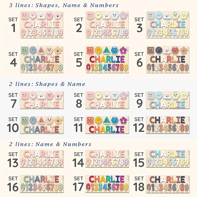 Wooden Name Puzzle for Toddlers 1-3, Personalized Name Puzzle with Animal Story Background, Baby Puzzle, Custom Baby Gift, First Birthday Gift for Boy Girl (Shapes and Numbers)