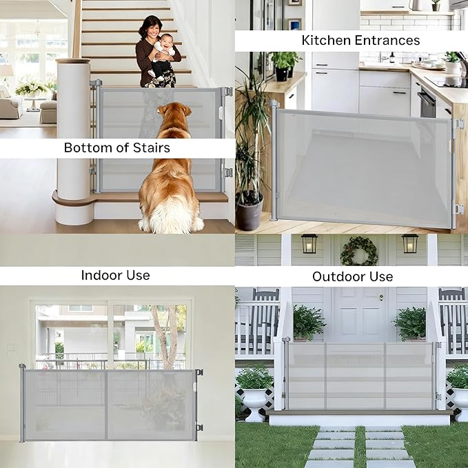 Retractable Baby Gate,Mesh Baby Gate or Mesh Dog Gate,34" Tall,Extends up to 120" Wide,Child Safety Gate for Doorways, Stairs, Hallways, Indoor or Outdoor (Gray, 120''Wide 34''Tall)