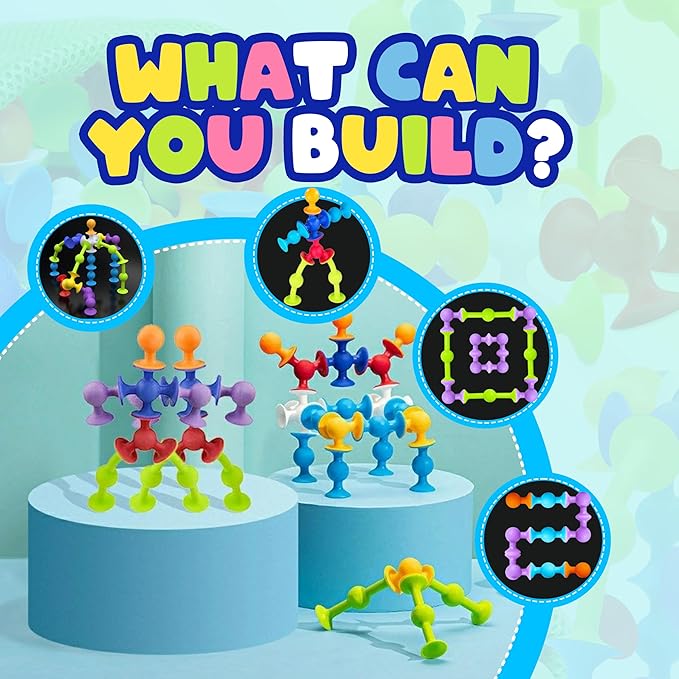 Silly Suckers Suction Toy Set - Educational Baby Bath Toys - Sensory Montessori Building Game - Toddler Bath Toys - Interactive, Creative Suction Construction Toys for Kids 100% BPA-Free & Latex-Free