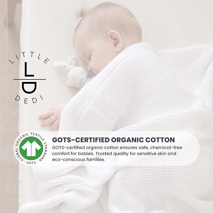 100% Organic Cotton Baby Knitted Blanket with Gift Box - Soft Toddler, Crib, Stroller Blanket - Neutral Swaddle and Receiving Blanket for Newborns, 30"x40", White