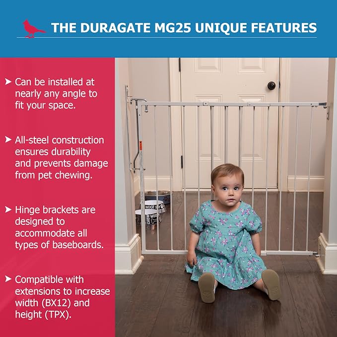 Cardinal Gates MG25 Duragate Baby Gate - Adjustable Dog Gate - Steel Safety Gate for Kids & Pets - 26.5 to 41.5 Inches Wide - Taupe