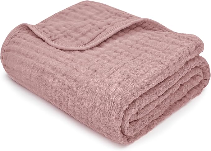 Comfy Cubs Muslin Baby Blanket - Soft, Lightweight, 6-Layer Cotton Swaddle Blankets for Newborns, Infants & Toddlers - 40" x 40" Large, Breathable & Versatile for Sleeping & Tummy Time - Mauve