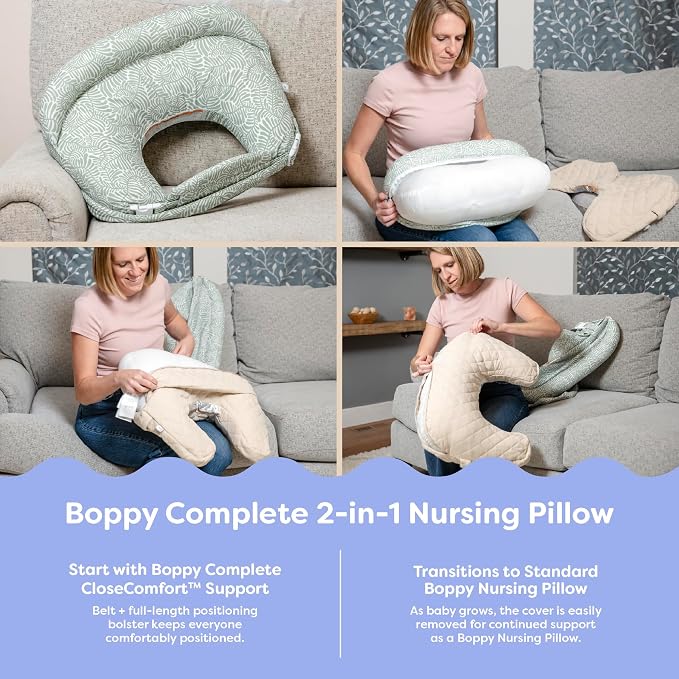 Boppy Complete Nursing Pillow, Breastfeeding & Bottle Feeding Ergonomic 2-in-1 Feeding Pillow with Removable Belt, CloseComfort No-Gap Design, Full-Length Bolster, Washable Cover-Oat Retro Arches