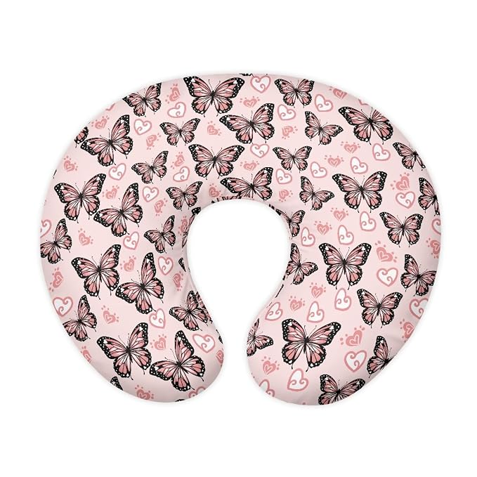 Pink Butterfly Nursing Pillow Cover for BAB, Stretchy Breastfeeding Pillow Slipcover for Bottle Feeding, Easy to Clean Custom Gifts for Toddler Infant