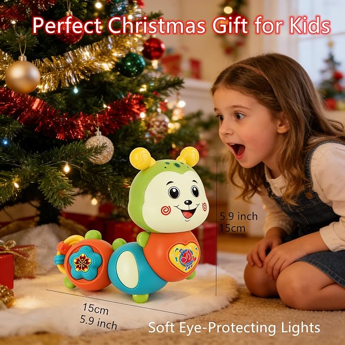 Baby Piano Drum Music Toy 6-12 Months, Twist Caterpillar Light Up Musical Keyboard Animal Sound, Toddler 12-24 Early Learning Educational Interactive Infant Toys Girl Boy Gift 1 Year Old