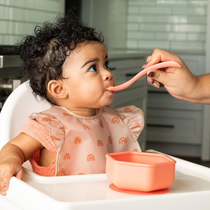 Tiny Twinkle Silicone Suction Bowl with Lid for Baby and Toddler - 100% Silicone - BPA Free - Microwave Safe - Suction Bowls For Baby, Snack Containers For Toddlers (Coral)
