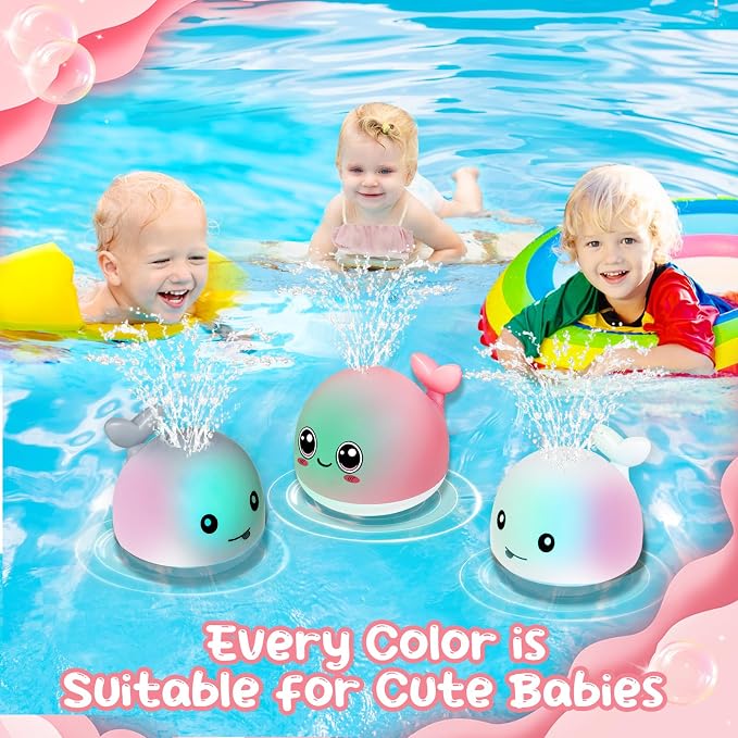 TFS TOP·FANS Bath Toy Baby Girl Gift: Pink Whale for 6-12 Months Old Infant Girl Light Up Fountain Bathtub Water Toys 3 4 5 7 8 9 10 15 Birthday Shower Gifts 18-24 Newborn Essentials Stuff Accessories