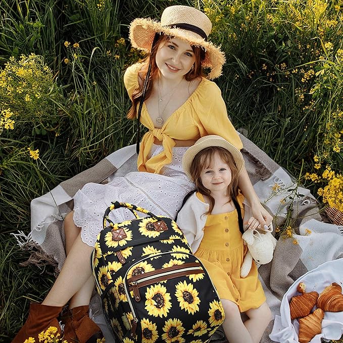 Tenot Diaper Bag Backpack Tote for Women Large Capacity, Baby Bag with Insulated Pockets Multifunctional Diaper Bags For Baby Girl Boy Waterproof Baby Bags For Boys Girls Mama Maternity Bag Sunflower