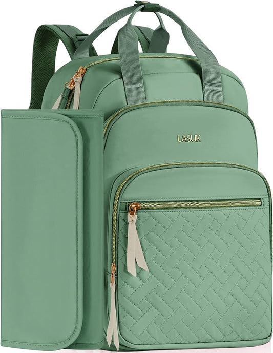 Diaper Bag Backpack, 27L Large Quilted Small Baby Bag with Changing Pad & Pacifier Case, Stroller Hooks, Easy-Access Baby Essential, Maternity Travel Backpack Unisex, Green
