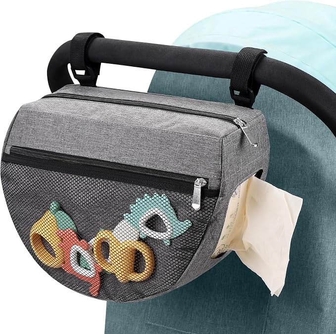 Accmor Insulated Side Sling Stroller Saddle Bag Organizer, Universal Stroller Organizer, Stroller Bag Caddy Organizer, Grey