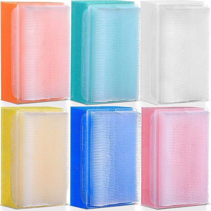 Sunnyray 6 Pack Bath Sponges Soft Foam Scrubber with Cradle Cap Bristle Brush 2 in 1, Cleansing Body, Hair and Scalp Cleansing, Gentle on Baby and Toddler Sensitive Skin, Sterile and Safe