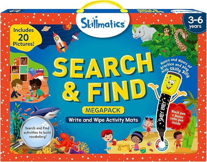 Skillmatics Search and Find Megapack Educational Game - Reusable Preschool Learning Activities, Perfect for Toddlers & Kids Who Love Toys, Art & Crafts, Builds Vocabulary, Gifts for Ages 3, 4, 5, 6