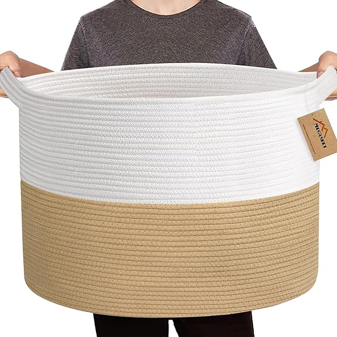 MEGASKET Extra Large Storage Basket, 22??x 22??x 14??Cotton Rope Bins for Storage, Wicker Baby Laundry Basket, Kids, Woven Kids Toy Bin Box, Decorative Baskets for Organizing Clothes, Towels, Blankets