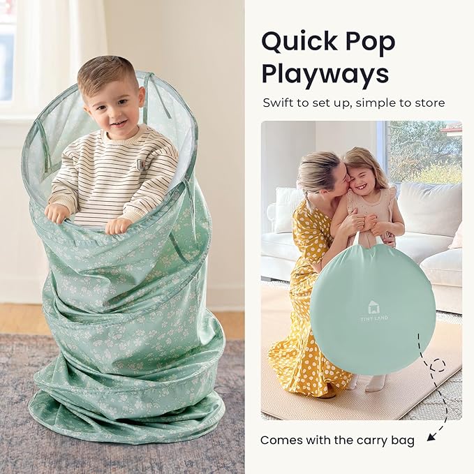 Tiny Land Kids Play Tunnel for Toddlers and Baby, Foldable Pop Up Crawl Tunnel with Storage Bag for Indoor and Outdoor Play, 69 x 18 Inch, Green, Gift for 2 Year Old Girl and Boy