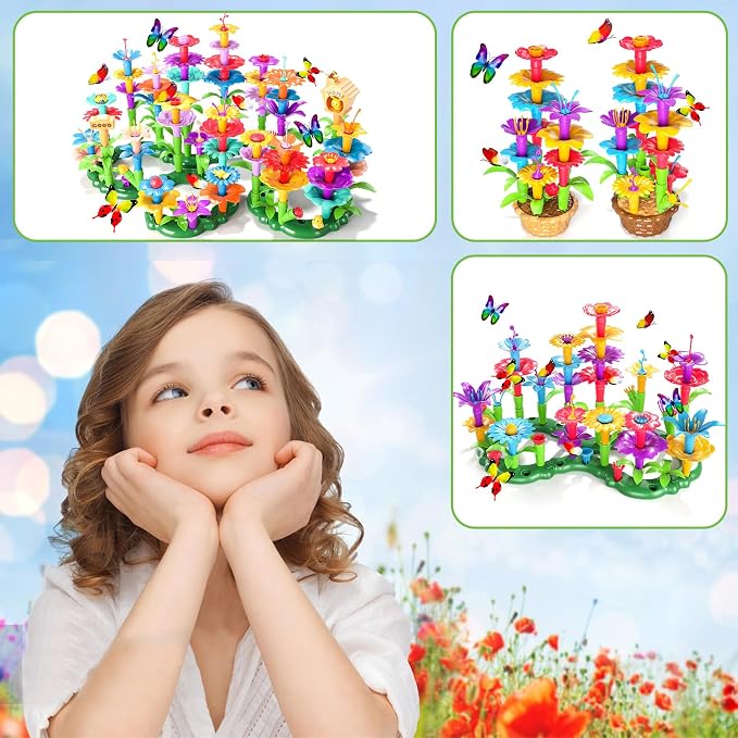 Doloowee 102Pcs Flower Garden Building Toys for Girls 3 4 5 6 7 Year Old, Upgrade DIY Building Stacking Toys, STEM Preschool Educational Toddler Toys Brain Development Kindergarten Kids Toy