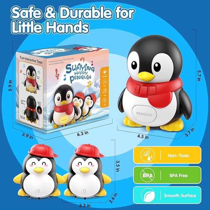 KWYZ 3-Piece Penguin Musical Talking Toys, Magnetic Mama & Baby Toys 6-12 Months, Tummy Time Toys with Light Up, Walking Toys Newborn Infant Toddler Toys for 6 Month Old & 1 Year Old Boy Girl Gifts