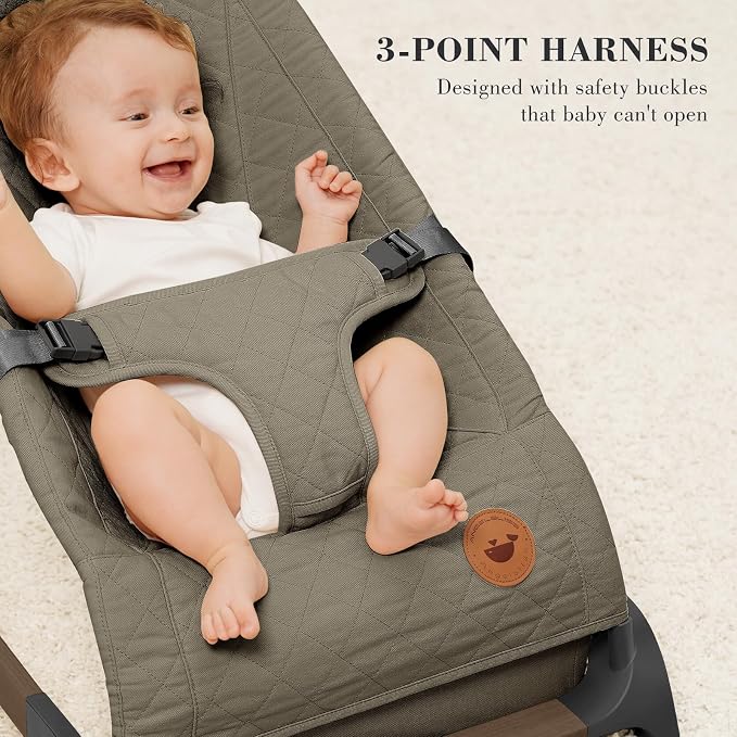 ANGELBLISS Baby Bouncer, Portable Bouncer Seat for Babies, Infants Bouncy Seat with Cotton Fabric, Natural Vibrations (Green)