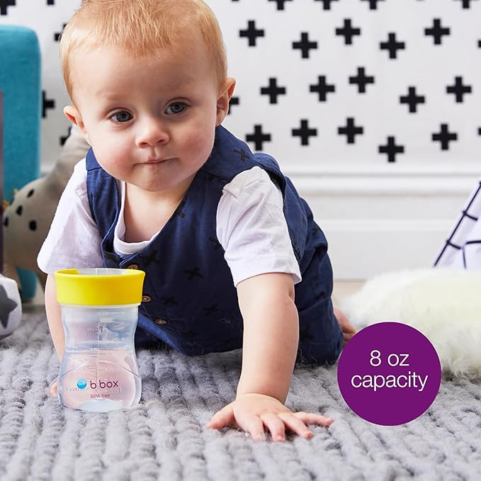 b.box Toddler Training Cup: Free Flow Opening, Great Transition from Sippy to Big Kid Cup. BPA Free, Dishwasher safe. Ages 12+ months (Lemon, 8oz)