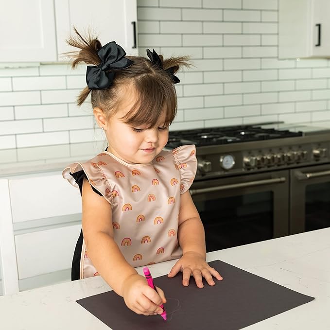 Tiny Twinkle Mess Proof Baby Bib for Girls | Waterproof Toddler Bib for Eating | Baby Apron for Feeding | Machine Washable | Perfect Shower Gift (Boho Rainbow, 2-4Y)