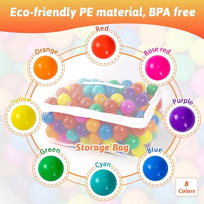 Markdang 170 PCS Ball Pit Balls 2.1-2.2??Free Crush Proof Plastic Ball for Baby and Toddler -8 Bright Colors with Zip Storage Bag,Baby Pool Water Toys,Kiddie Pool
