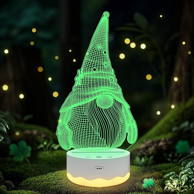 Ammonite Gnome Gifts, Gnome Night Light 3D Optical USB LED Lamp with Remote Touch 16 Color Flashing Changing Timer Stuff Decorations St Patricks Day Mothers Day Christmas Gifts