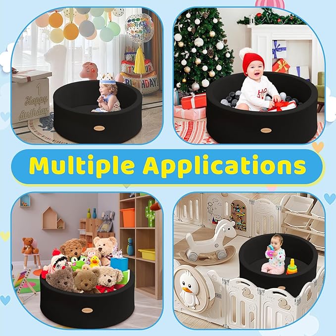 HARBOLLE Baby Ball Pit 35.4" Soft Round Memory Foam Ball Pits NOT Included Balls Indoor Outdoor Playpen for Babies Toddlers Kids Great Gift for Girls Boys, Black