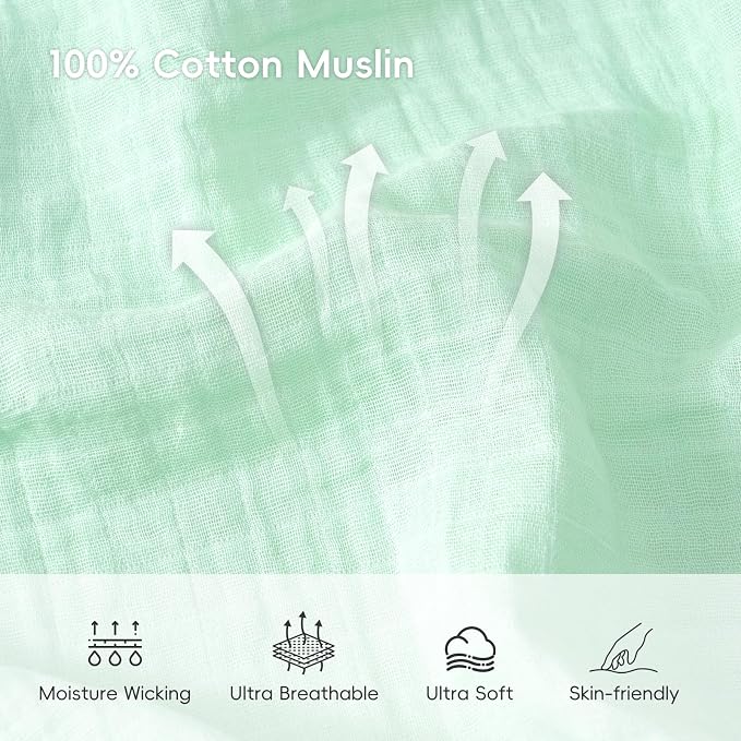 david's kids 4 Pack Baby Muslin Swaddle Blankets 47" x 47", 100% Cotton Swaddling Blankets Wrap for Boys Girls, Ultra Soft Breathable Receiving Blanket, New Born Essentials, Green&Grey&Blue&Beige