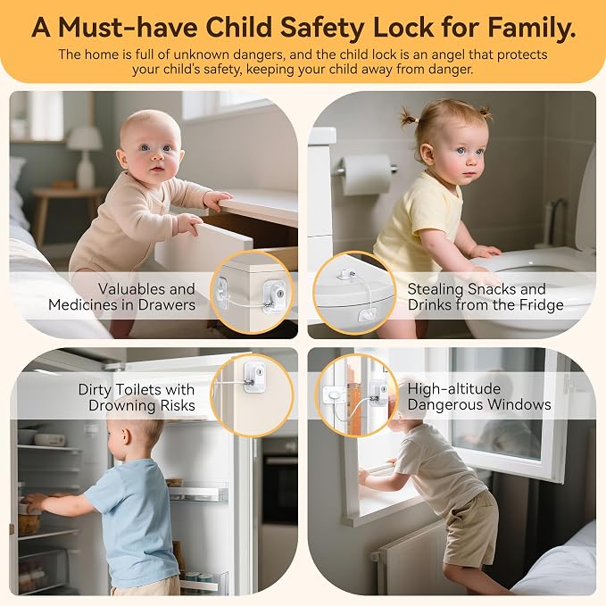 2 Pack Refrigerator Lock for Kids, Toddlers and Adults, Child Proof Fridge Door Lock with Keys for Kitchen Freezer, Air Oven Air Fryer, Cabinets and Drawers, Windows, Doors (B-White-2 Pack)