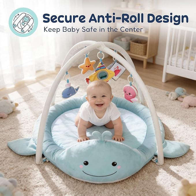 Baby Play Mat, Whale Tummy Time Mat with Toys, Baby Activity Gym for Infants 0??2 Months Sensory Floor Mat for Boys & Girls