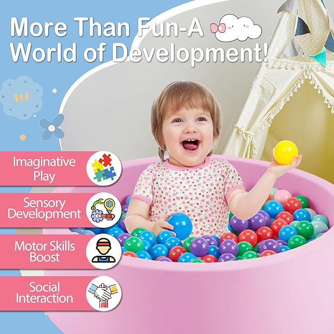 47.2" x 15.7" Foam Ball Pit for Toddlers, Baby Round Balls Pool for Babies 1-3, Kids Play Ball Pits for Boys and Girls, Balls Not Included, Pink