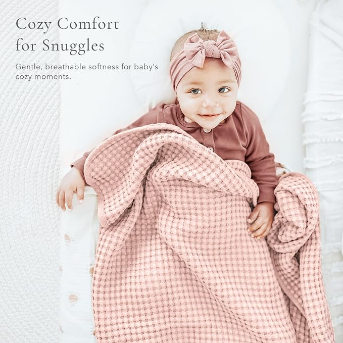 Konssy Waffle Baby Blanket - Soft & Cozy Nursery Swaddle Blanket, Lightweight Toddler Throw for Boys & Girls, Ideal for Wrapping(Pink)