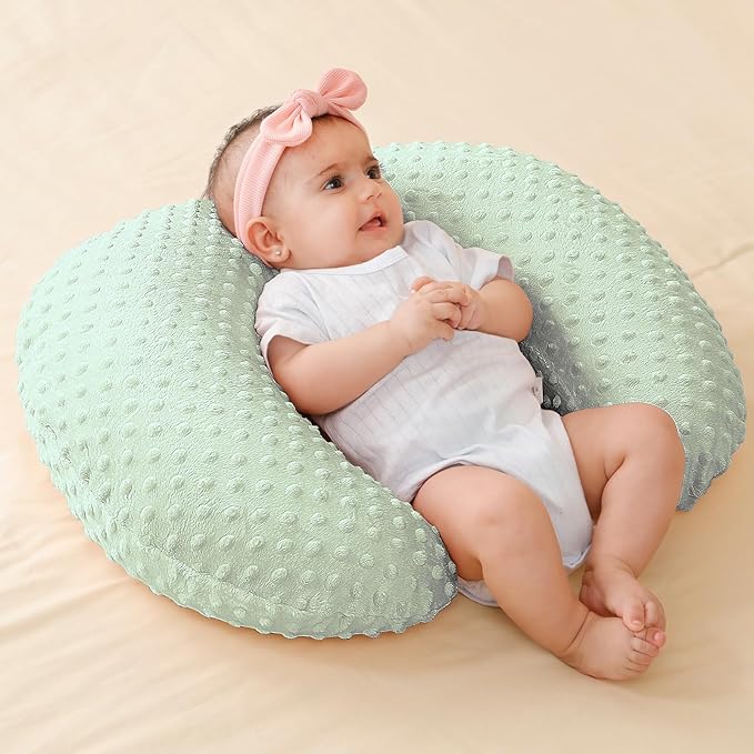 Nursing Pillow and Positioner, Breastfeeding, Bottle Feeding, Baby Sitting Support with Removable Ultra Soft Cover, Tummy Time Support for Baby Boys and Girls (Green)