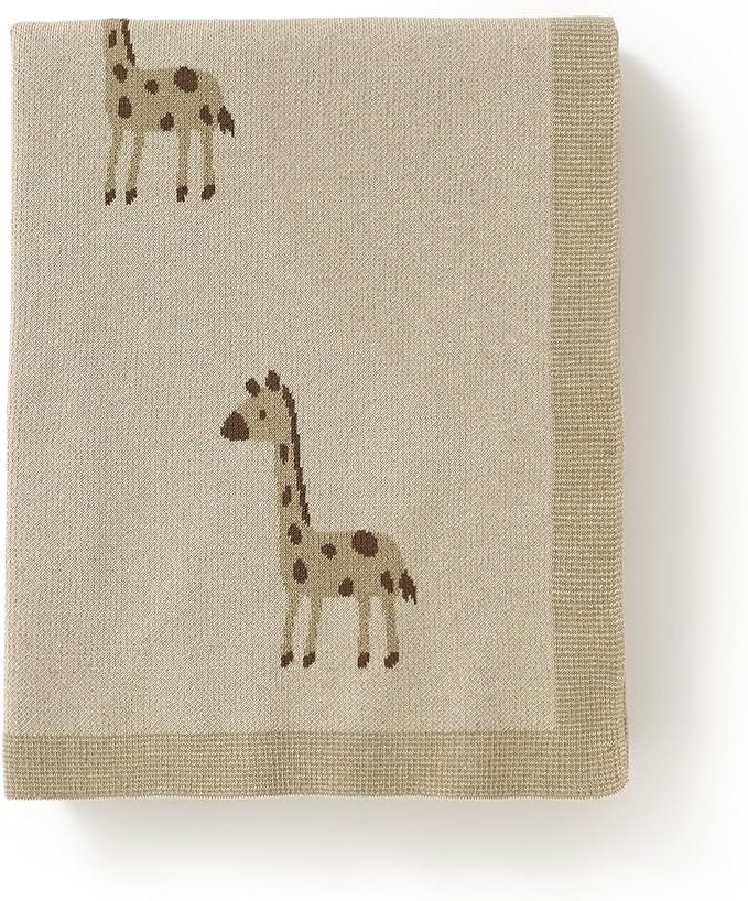 Opewod Soft Cotton Knit Baby Blanket with Cute Deer Print 40x30in Newborn Receiving Blanket Swaddle Cuddle Blanket for Crib, Stroller, or Nursery for Infants & Toddlers Camel