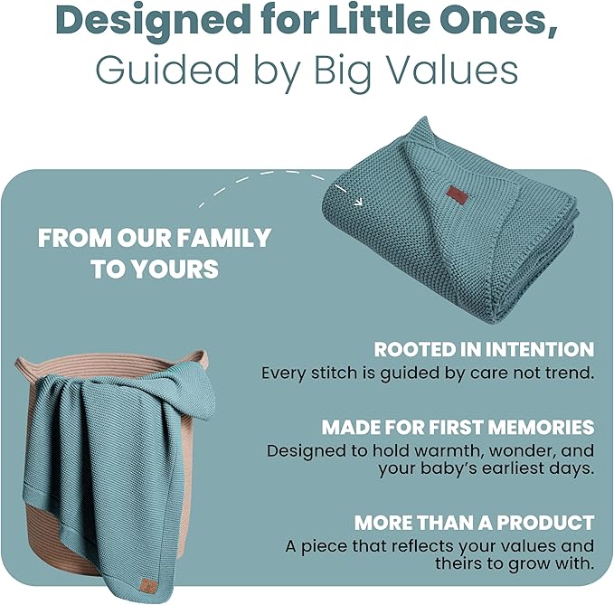 100% Organic Cotton Baby Knitted Blanket with Gift Box - Soft Toddler, Crib, Stroller Blanket - Neutral Swaddle and Receiving Blanket for Newborns, 30"x40", Smoke Blue