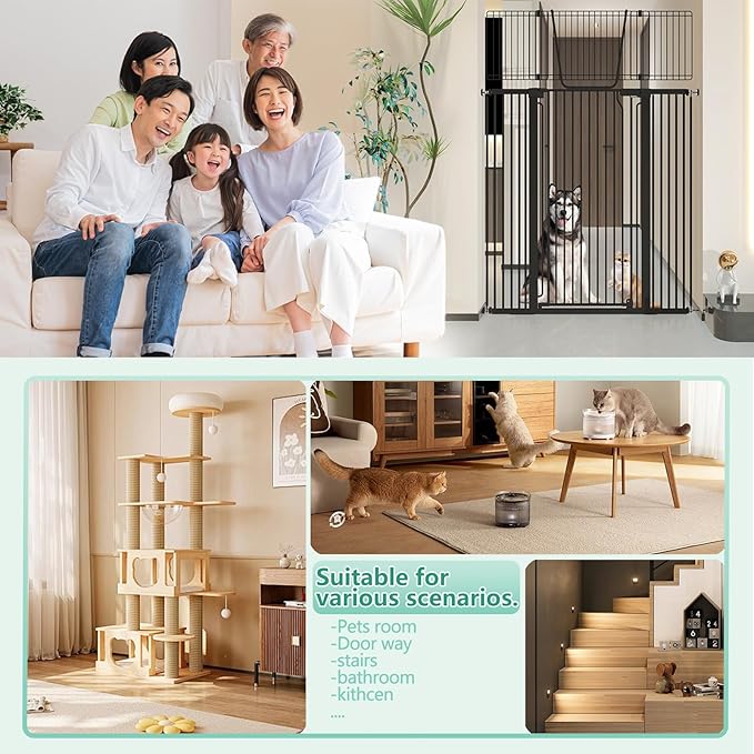 Jiprlak51 Extra Tall Cat Gate for Doorway ??30"-49.27" Extra Wide Pet Gate with Adjustable Cat Door Wide,Auto Close, Pressure Mounted, Pet Gate for Cats & Small Dogs, Hallway, Stairs, Kitchen