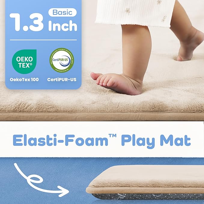 1.3" Thick Baby Play Mat for Floor, 79x79 Playpen Mat, Pro Soft Flannel Foam Mats Toddler Infant Kids Crawling for Nursery Rug Playroom Living Room Waterproof Easy Care Non-Slip (Beige)