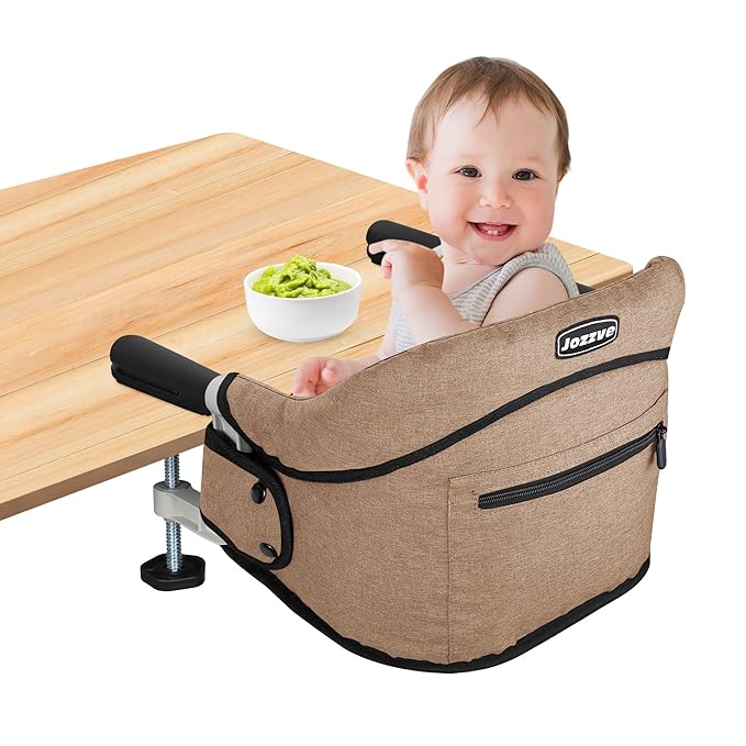 Hook On High Chair, Portable Foldable Clip On Baby Travel High Chair, Lightweight Feeding Seat with Storage Bag, BPA-Free Safety Harness for Home Restaurant (Brown)