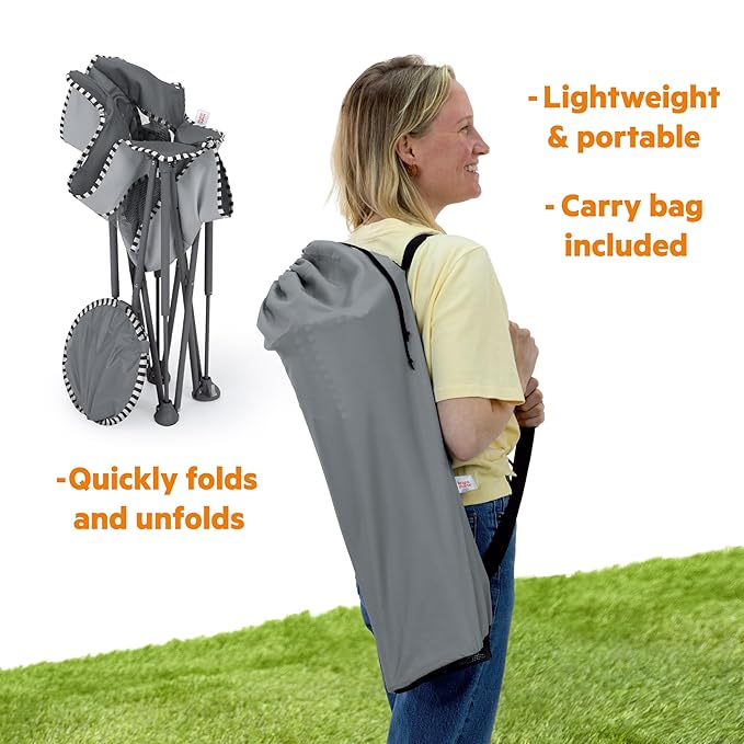 Bright Starts Pop 'N Chill Portable Infant Beach Chair, Travel Seat with UPF 50+ Canopy, Indoor/Outdoor Baby Seat, Grey, 0?? Months