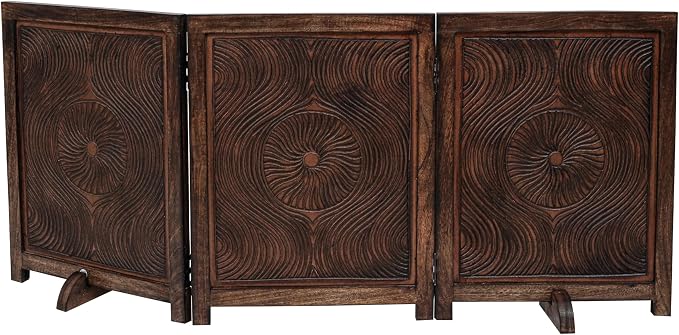 Freestanding Pet Gate for Dogs, Foldable Wooden Dog Gate for House, Indoor Dog Gate for Stair, Doorway, Carving Design Gates for Dogs Indoor, 54 Inch Wide, (18" x3 Panels =54 inch), Burnt Finish