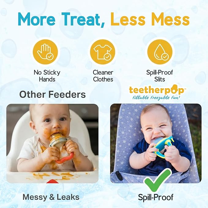 Teetherpop Fillable Freezable Teethers for Babies - Breastmilk Teether with Spill-Proof Sippy Slits ??Teething Popsicle for Baby, Liquids & Purées, Cooling Teething Relief Feeder Pacifier - Pink Set