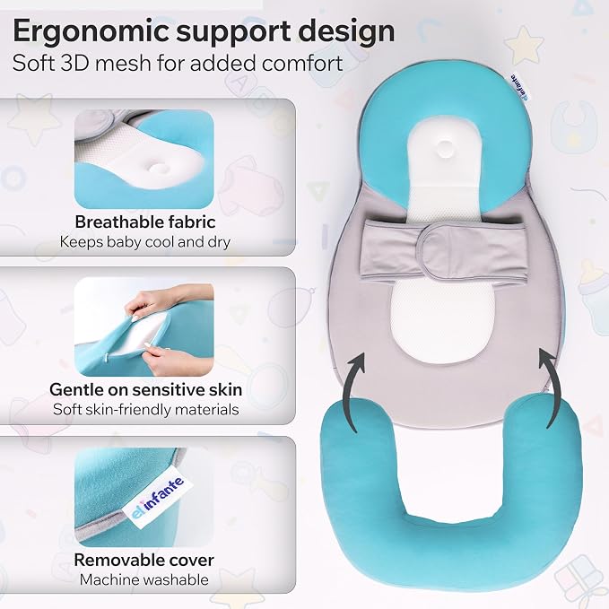 El Infante Baby Feeding Pillow, Nursing Pillow for Bottle Feeding & Breastfeeding Wedge Pillow, Anti-Overflow Baby Lounger Pillow, Reduce Spit-Up, Tummy Time Mat, Infant Support Cushion for Awake Time