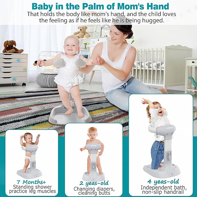 Baby Shower Stand, Adjustable & Foldable Baby Bath Stand with Anti-Slip Base,Anti-Pinch Silicone,Baby Shower Standing Support (6-36 Months),Portable Toddler Shower Stand| Soporte para Bañera de Bebé