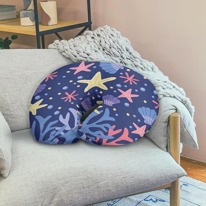 Nursing Pillow Cover Blue Feeding Cushion Cover Travel Pillow Case Cover Dust Cover Protective Breastfeeding Slipcover-Starfish Seashell