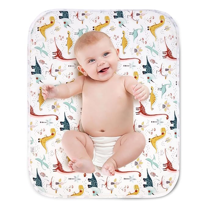 Diaper Changing Pads for Baby, Dinosaur Change Mat, 3Layers Waterproof Change Pad Foldable Absorbent Mats for Women, Reusable Incontinence Underpads for Patient 24''x30''