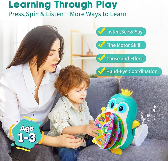 Vahome Musical Penguin Educational Toys for 1,2 Year Old Boy Gifts, Learning Toy for Toddlers 1-3 Yr with 5-Theme Pages, Lights & Music, First Birthday Gift for 1-2 Year Old 12-18 Month Age (Blue)